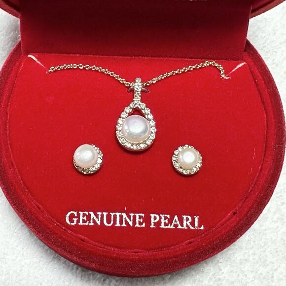 Danecraft Fine Gold Plated Jewelry Gift Set Genuine Pearl - Picture 2 of 6